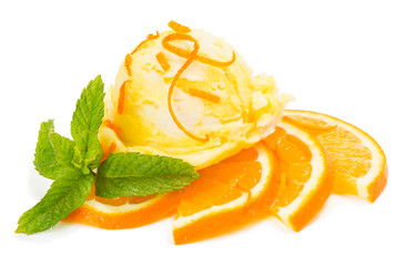 Orange ice cream with fruit and zest