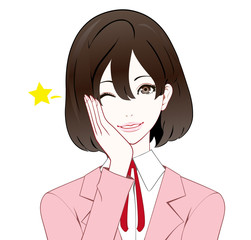 スーツの女性　ウインク