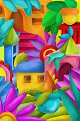 Papier Peint photo Abstraction classique fond avec des constructions fantastiques colorées