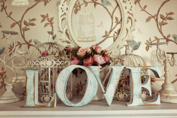 LOVE letters on floral background