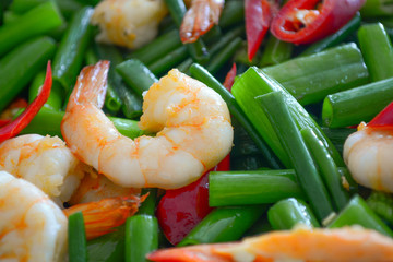 stir fried prawn and vegetable