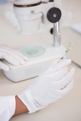 Scientist holding sample