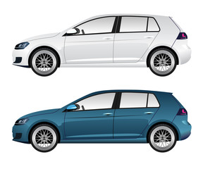 White and Blue Hatchback Automobiles
