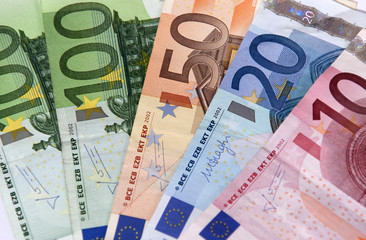 The european banknotes of 100.50, 20.10 Euro