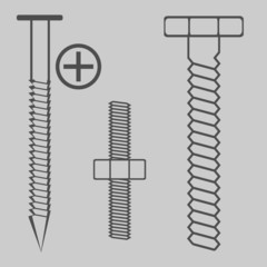 monochrome icon set with nuts and bolts