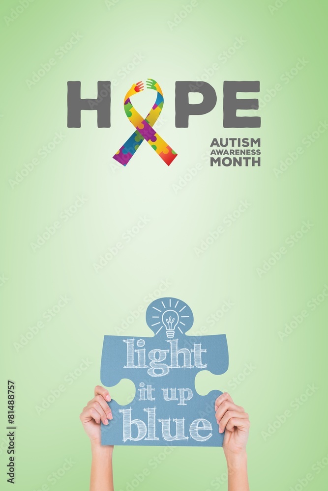 Poster Composite image of hands showing jigsaw puzzle