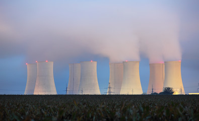 Nuclear power plant by night