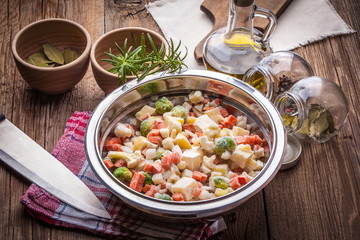 Frozen vegetables in a bowl.