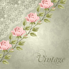 Vintage flower card with roses