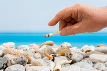 Cigarette butts on the beach