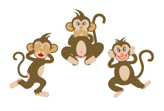 見ざる言わざる聞かざるの三びきの猿の年賀状素材