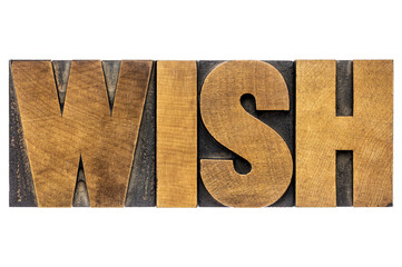 wish word typography in wood type
