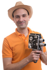 man with retro camera