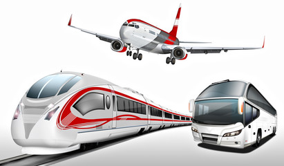 Obrazy na Plexi  Autobus, autokar, samolot, pociąg ekspresowy, transport, środki transportu