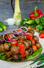 Grilled skewers of mushrooms and vegetables