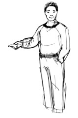 sketch of man points his index finger