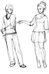 vector sketch of a woman pointing at a man