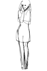 vector sketch of a girl who was shya