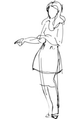vector sketch of a woman is pointing direction
