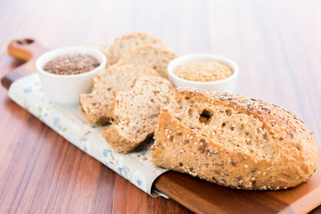 a fresh baked loaf of whole grains bread