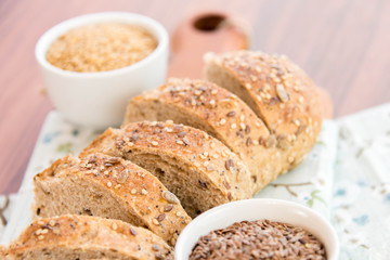 a fresh baked loaf of whole grains bread