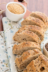 a fresh baked loaf of whole grains bread