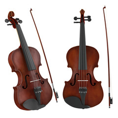 Fototapeta premium Violin isolated. Two angles of view