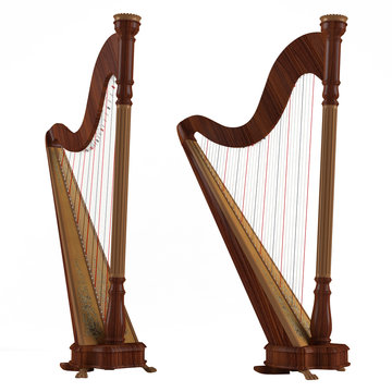 Ancient harp isolated. Two angles of view