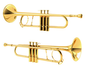 Obraz premium Golden trumpet isolated. Multiple angles of view