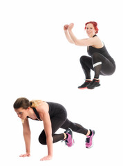Fototapeta premium 2 junge Frauen trainieren im Sportstudio