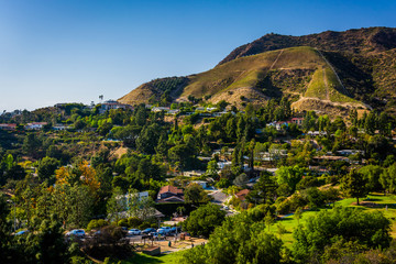View of houses and hills in Hollywood from Canyon Lake Drive in