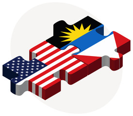 USA and Antigua and Barbuda Flags in puzzle