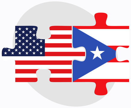 USA and Puerto Rico Flags in puzzle