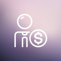 Businessman with dollar sign thin line icon