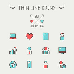 Technology thin line icon set