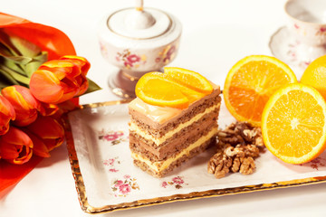 Delicious creamy cake with lemon