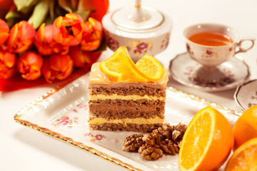 Delicious creamy cake with lemon