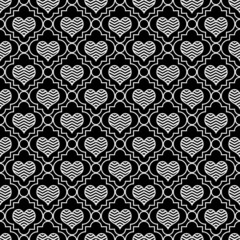 Black and White Chevron Hearts Tile Pattern Repeat Background