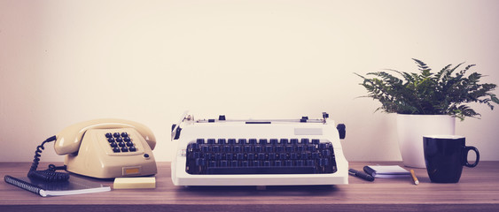 Vintage typewriter and phone office
