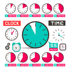 Clock - Time Vector Icons Set Isolated on White Background