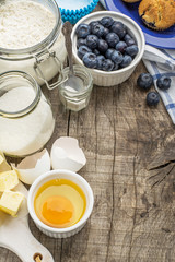 Baking ingredients for muffins blueberry