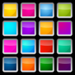 Colorful Vector Square Glass Buttons Set on Black Background