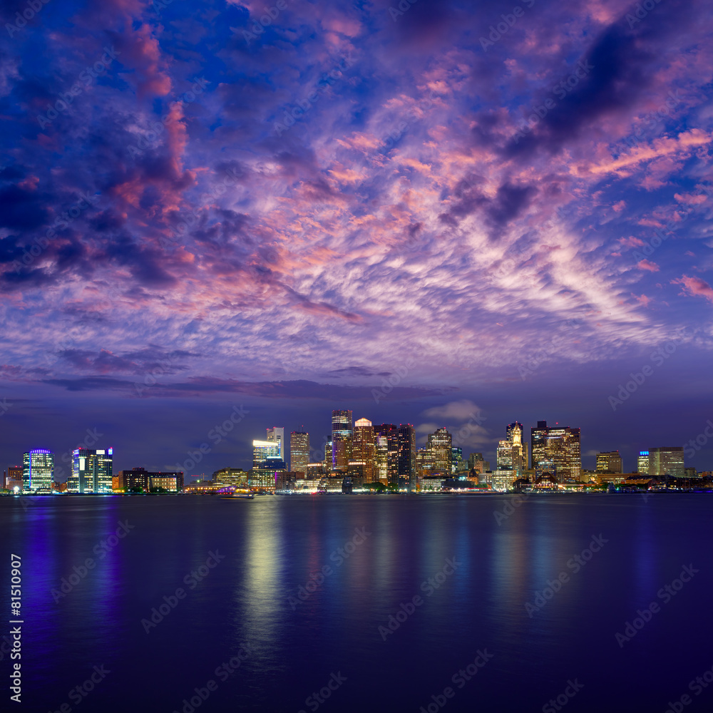 Wall mural boston skyline at sunset and river in massachusetts