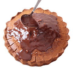 Glazing a cake with chocolate