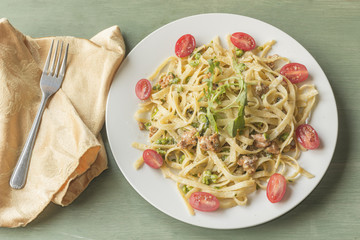 Fettuccine Alfredo with Ground Sausage