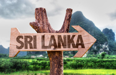 Sri Lanka Flag wooden sign with nature background
