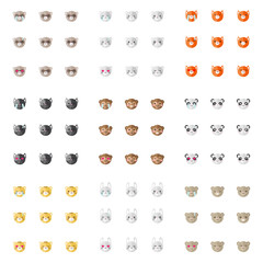 Vector minimalistic flat animal emoticons collection. Nine emoji