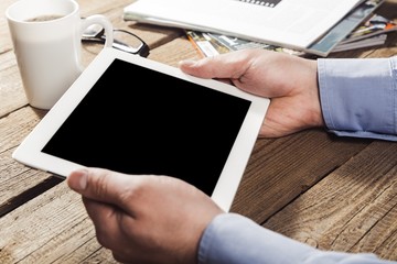 Mockup. Digital tablet computer with isolated screen in female