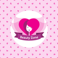 Vector wine shop or bar logo design with hearts seamless pattern