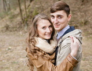 Fototapeta premium Loving couple in the forest in spring